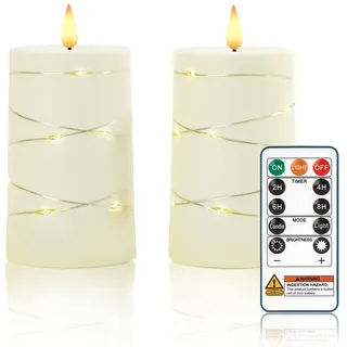 Homemory Flammenlose Kerzen, Elektronische Stumpenkerzen, 2er-Set, Weiß | Fernbedienung,Timer, dimmbar, 500 Std. Betriebsdauer,Batteriebetrieb,Linearleuchten,Acryl,Hochzeit,Weihnachten, Wohndeko