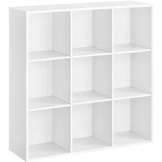 VASAGLE Bücherschrank, Bücherregal, mit 9 Fächern, Büroregal, Würfelregal, Standregal, für Wohnzimmer, Schlafzimmer, Büro, Kinderzimmer, weiß LBC177W01