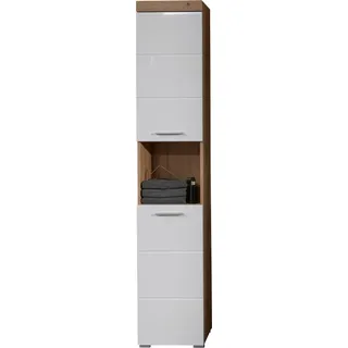 trendteam Hochschrank Amanda weiß Hochglanz Asteiche Nachbildung B/H/T: ca. 37x190x31 cm