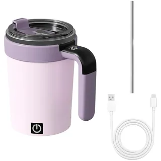 MiOYOOW Selbstrührender Kaffeebecher, Magnetischer Automatische Mischen Kaffeetasse mit Deckel und Strohhalm, Temperaturanzeige, 380ml Reise Kaffeebecher für Zuhause, Auf Reisen und Im Büro