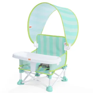 Bright Starts Pop 'N Sit Tragbarer Hochstuhl mit Sonnendach UPF 50+, Indoor Outdoor, Kompakt Klappbar, Türkis, 6M-3J