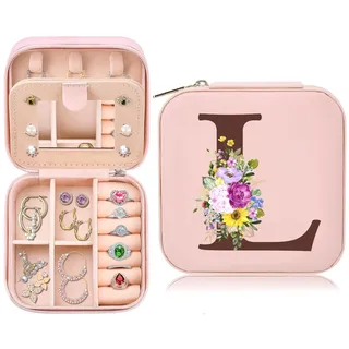 Kleine Schmuckkästchen für Damen, Tragbarer Reise Schmuckbox, PU Leder Mini Schmuckaufbewahrung für Ohrringe, Ringe, Halsketten, Hochzeit Geburtstag Weihnachten Geschenk für Frauen Mädchen, Rosa(L)