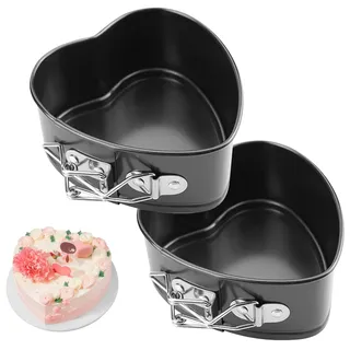 Chingcoo Mini Rund Backformen 12cm 2 Stück, Kleine Herz Springformen Kuchenform Backform mit Antihaftbeschichtung, Mini Kuchenformen Kuchenbackformen für Geburtstag Party Herz Backformen