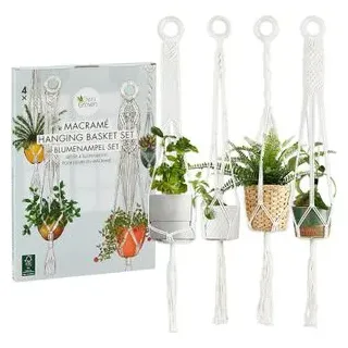 OwnGrown Blumenampel Makramee Ø 8-20 x H 95 cm weiß 4er Set