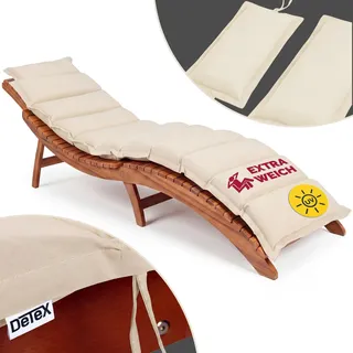 DETEX® Liegenauflage Creme Wasserabweisend inkl. Kopfkissen 55% Baumwolle 30° Maschinenwaschbar Auflage Sonnenliege Garten Balkon Liege Kissen Polster Schwungliege - Beige