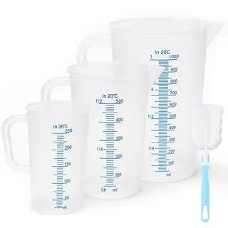 Solivive 3-Pack Messbecher Set (250 ml /500 ml /1000 ml) Kunststoff | Precision Measuring Cup Set mit Griff und Klare Skalenstriche, zum Abmessen von Flüssigkeiten