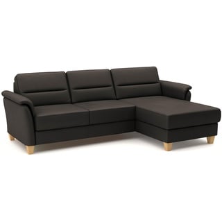 CAVADORE Leder-Eckcouch Palera mit Longchair / Landhaus-Sofa mit Federkern + massiven Holzfüßen / 244 x 89 x 163 / Leder Dunkelbraun