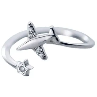 IMINI Flugzeug Sterlingsilber Ring für Damen Mädchen Zirkonia Offener Statement Ring Wickel Finger Band Versprechensring Verlobungsring Verstellbar