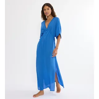 Strandkleid TRIUMPH, Damen, Gr. 44, N-Gr, very blau, Web, Obermaterial: 100% Viskose, bequem lang, tiefer V-Ausschnitt, Kleider Strandkleid, mit tiefem V-Ausschnitt und halb langem Arm