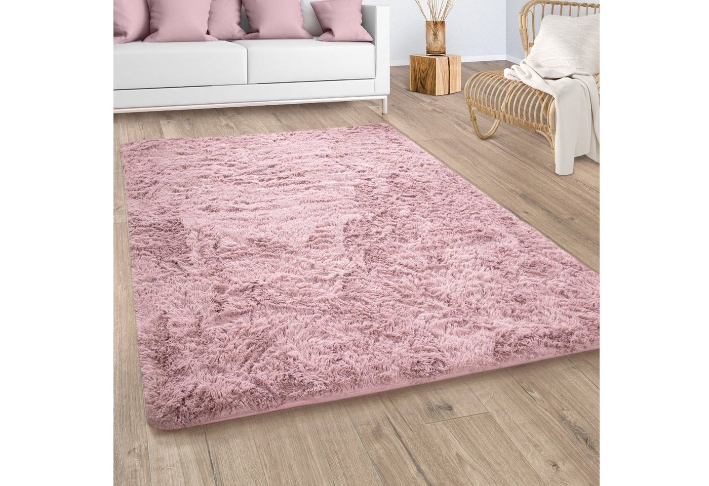 Bild von Hochflor-Teppich »Silky 591«, rund, Uni Farben, besonders weich und kuschelig, rosa
