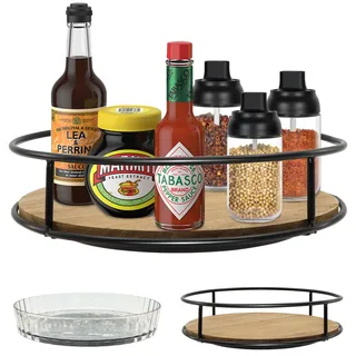 2 Stück Drehteller Organizer, 360° Lazy Susan Drehbares Gewürzregal, Drehteller Holz 23cm + 21cm Drehteller Kühlschrank Organizer, Drehplatte Kühlschrank für Gewürzen, Flaschen, Kosmetika