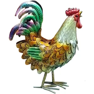 VVVineanie Metall Hahn Dekor, Huhn Tier Yard Kunst Rasen Ornament Figuren Kunstwerk für Outdoor, Patio, Hinterhof und Home Kitchen Dekoration (golden)
