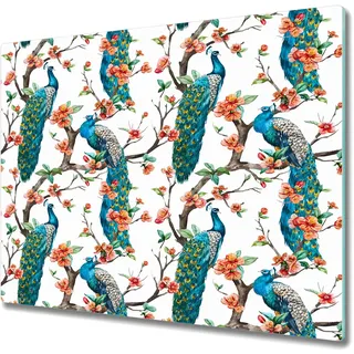 Küchenteller - Schneidebrett Glas - Herdabdeckung - Pfaue und Blumen