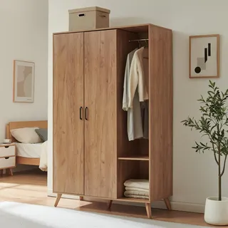 Kleiderschrank 'Norg' 191 x 120 x 52 cm mit 2 Türen 2 Kleiderstangen und 5 Fächern Eicheoptik - Beige