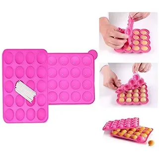 Itian Silikon Cake Pop Backform,20 runde Formen Silikon Lollipop Form Tablett Cake Silikonform für Cupcake Stick Party Urlaub Backen (Rosa)