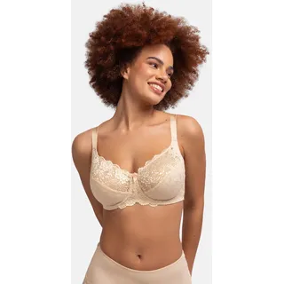 Bügel-BH DORINA "Philippa", Damen, Gr. 85, Cup E, beige, Spitze, Obermaterial: 38% Polyamid, 34% Polyester, 22% Baumwolle, 6% sonstige Fasern, unifarben, bequem, BHs Bügel-BH, mit Satinschleife, elastische Spitze, glänzende Träger
