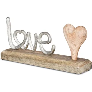 Schriftzug Love L40cm Metall Silber Mango Holz Tischdeko Deko Aufsteller Liebe - Silber