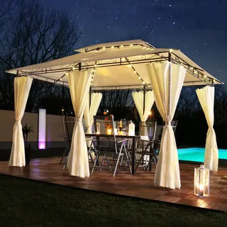 LED - Pavillon 3x4m Minzo Garten Pavillion Solar Pavilion Gartenzelt Designer Pavilon - Braun
