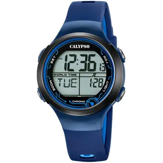 Calypso Digitaluhr Unisex Damen Herren Kautschuk Blau - Wasserdicht 10 ATM - Datum, Kalender, Stoppuhr, Doppelzeit, Licht, Alarm, 12/24 Std K5799/5