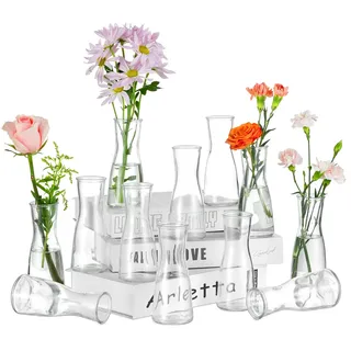 Hewory Kleine Vasen für Tischdeko Hochzeit: 12 Vase Glas Vasen Klein Tischdeko für Hochzeitsdeko - Modern Blumenvase Glas Kleine Glasvasen Flower Vase Schmal für Wohnzimmer Brautparty Wedding Esstisch