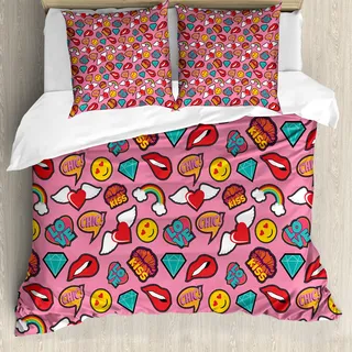 ABAKUHAUS Emoticon Bettbezug, Gepunktete Herz-Regenbogen, Milbensicher Allergiker geeignet mit Kissenbezügen, 155 cm x 220 cm - 80 x 80 cm, Mehrfarbig