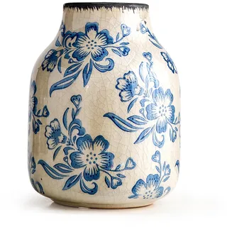 Keramik Vase, Weiß und Blau Porzellan, Vase Groß Blau für Haus, Landhaus Rustikale Dekoration für Zuhause, Tischvase für Blumen