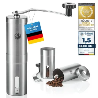 Coffee Fox® Kaffeemühle aus Edelstahl und Keramik Mahlwerk - Manuelle Handkaffeemühle für Zuhause, Reisen, Büro