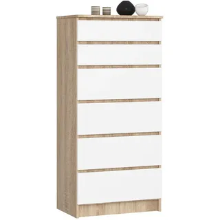 Akord Kommode Sonoma Eiche, Weiß 60x40x130 cm , Holzwerkstoff , Nachbildung , Holz Optik , Rechteckig,Rechteckig , 60x130x40 cm , Kleinmöbel, Kommoden, Highboards