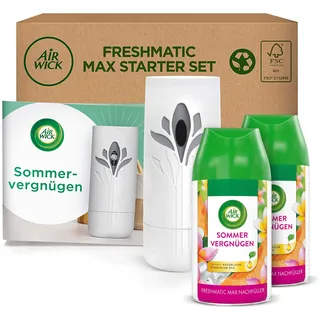 Air Wick Freshmatic Max – Starter Set mit 2 Nachfüllern – Automatisches Raumspray – Raumduft Sommervergnügen – 2 x 250 ml Nachfüller + Gerät
