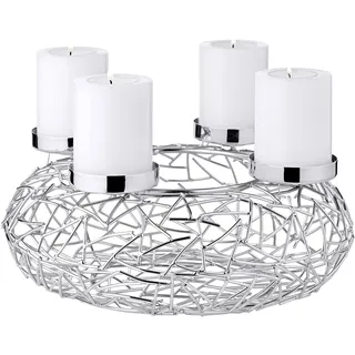 EDZARD Adventskranz Milano, AST-Design, Durchmesser 28 cm, für Kerzen Durchmesser 6 cm, Edelstahl vernickelt silberfarben, moderner Kerzenhalter, perfekt für Cornelius Dauerkerzen von Edzard