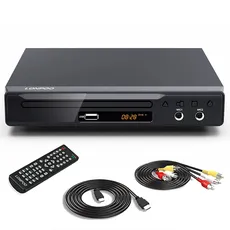 Kompakter DVD-Player für Fernseher mit SCART/HDMI/Cinch-Ausgang, Metallschale CD/DVD Player Codefree, USB-Wiedergabe & MIC* 2 Ports, 1~6 Regions Free