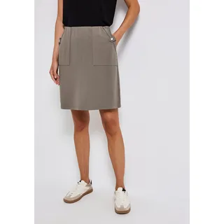 Minirock STREET ONE, Damen, Gr. 46, beige (schwarz tumbled beige), Obermaterial: 73% Viskose, 24% Polyester, 3% Elasthan, unifarben, regular fit kniefrei, Röcke Minirock, mit Knopfdetails