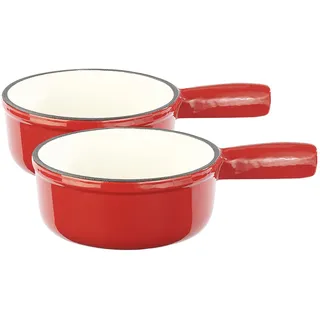 Rosenstein & Söhne Fondue Gusseisen: 2er-Set Käsefondue-Töpfe aus Gusseisen, 16 cm (Käsefondue Set Induktion, Topf induktionsfähig, Guss)