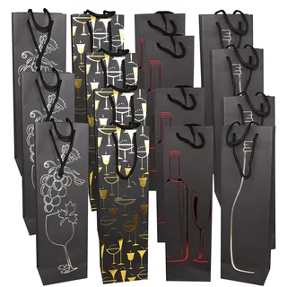 MATANA 15 Geschenktüten für Weinflaschen zu Weihnachten - hochwertiges Papier mit verstärkten Henkeln - 4 Designs, Geschenk für Geburtstage & Hochzeitsjubiläen