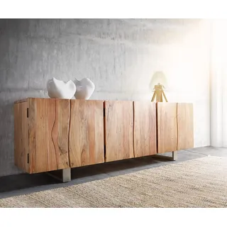 DeLife Sideboard Live-Edge 220 x 75 x 46 cm Naturbelassen / Beige / Braun / Silber