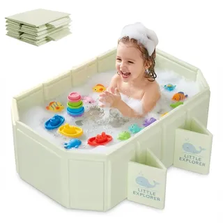 Babywanne Faltbar für Babys & Kleinkinder von 0–6 Jahren, Klappbare Babybadewanne für Dusche & Bad, Kinderbadewanne mit 4 Stabilen Standfüßen und Doppeltem Ablauf, Platzsparend & Tragbar, Light Green