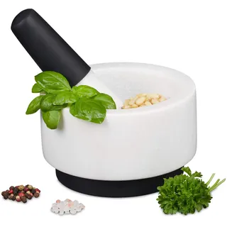 Relaxdays Mörser mit Stößel Marmor D: 14 cm Weiß