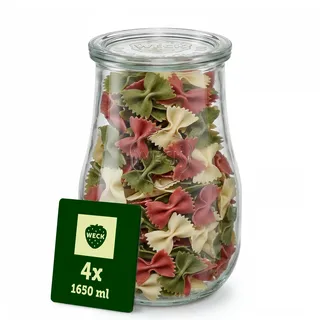 Weck Gläser 1650ml – 4er Set mit Deckeln – Tulpenform – robuste, stapelbare Vorratsgläser- & Einweckgläser - ideal für Meal Prep, Sauerteig & Fermentieren – Made in Germany