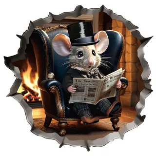 fufuquare 3D Karikatur Maus Loch Wandtattoo Abziehen und Aufkleben, Herr Mäuse Lesen Zeitung Spaß Tier Wandaufkleber für Kinder Zimmer, Schlafzimmer, Wohnzimmer