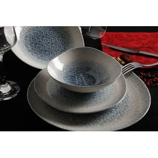 Elegant 24-Piece Dinner Set, 100% Porcelain, Blue & White | Includes Service Plates, Bowls, Dessert Plates | Dishwasher & Microwave Safe | Perfect for Any Occasion