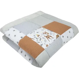 Medi Partners Krabbeldecke für Baby Spielmatte 100% Baumwolle Krabbelmatte - 120x120cm Krabbeldeck Dick Weich Decke Laufgittereinlage Babydecke Minky Waffel Spielbogen (REH)