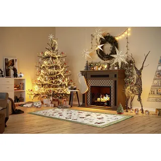Villeroy & Boch Design Teppich Nostalgic Shine - Toy's Delight - Christbaum Decke, Eingangsmatte, Weihnachtsbaum Läufer für Wohnzimmer, Schlafzimmer, Esszimmer, Flur - Grün Multifarben, 80x200 cm