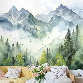 Atrippy Wandteppich für Schlafzimmer, groß, grün, neblig, Salbei, Bäume, Raumdekoration, ästhetisch, Landschaftshintergrund für Wohnzimmer, Wohnheim, Büro, 152 x 200 cm