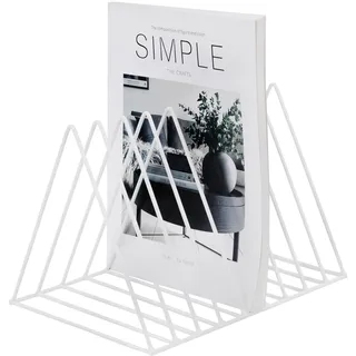 Buchstütze, Metall Zeitungsständer, Dreieck Desktop Magazinständer 9 Steckplätze Bücherenden Zeitungshalter Halter Organisation Rack für Büro, Dokumente, CD, Magazin (Weiß)