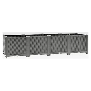 Hochbeet 160x40x38cm Kräuter- und Gemüsebeet zum Selbstbau, Pflanzkasten im Rattan-Look für Garten, Terrasse und Balkon, hellgrau aus Polypropylen