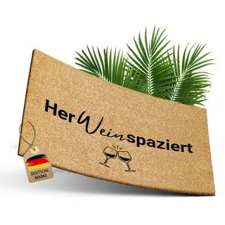ElbFuchs Fußmatte Kokos 60x40cm Herweinspaziert I Extra langlebige & rutschfeste Kokosmatte für Innen & Überdachte Außenbereiche I Lustige Türmatte mit Wein Motiv I Ideal als Schmutzfang