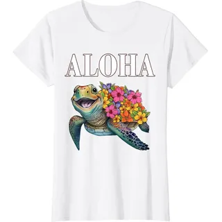 Hawaiian-Shirt Aloha Schildkröte Hibiskus Frauen Mädchen Kinder Hawaii T-Shirt, Damen, Weiß, M