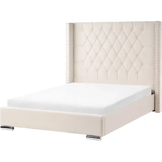 Beliani Polsterbett 140/200cm Cremeweiß Lubbon - Textil , 140x200 cm , Schlafzimmer, Betten, Polsterbetten