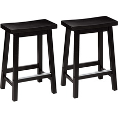 Amazon Basics Solid Wood Saddle-Seat Kitchen Counter-Height Stool - 2-Pack, 24-Inch Height, Black