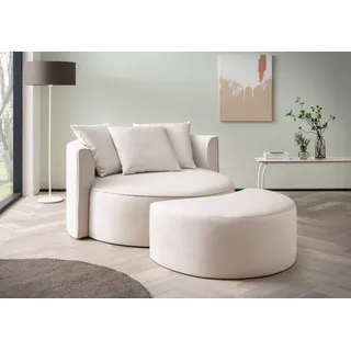 LeGer Home by Lena Gercke Rundsessel ISALIE Samt 153 x 98 x 208 cm Beige mit Hocker